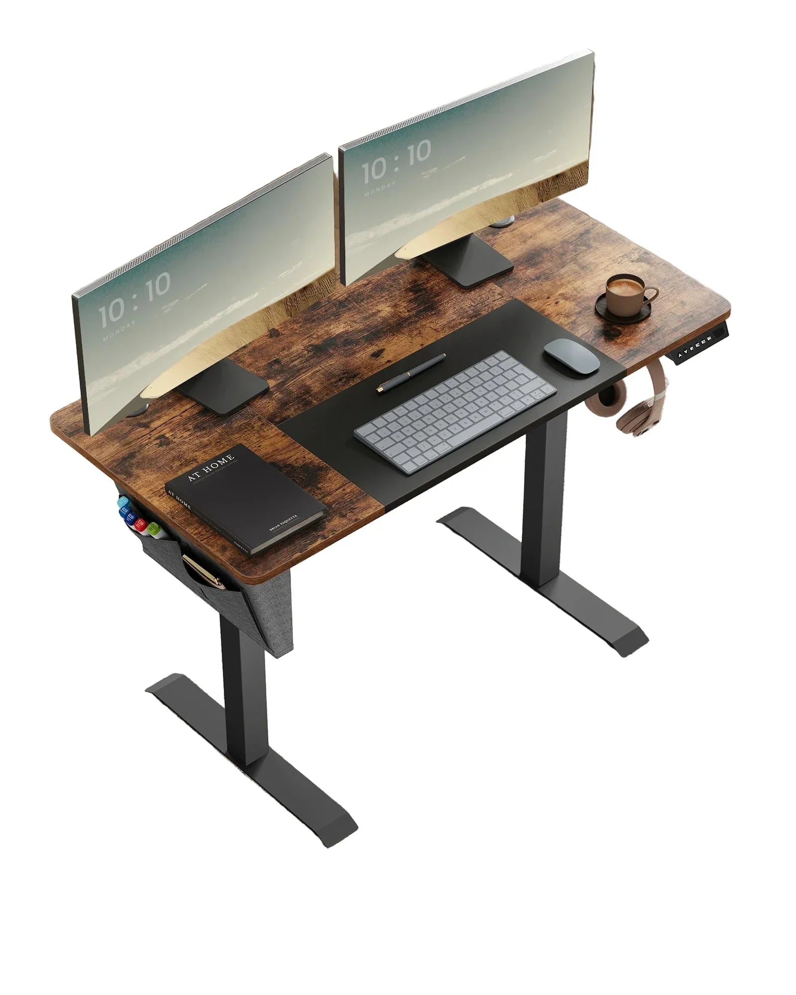 Escritorio eléctrico ajustable en altura con organizador de tela – 120 x 60 cm – MDF y acero