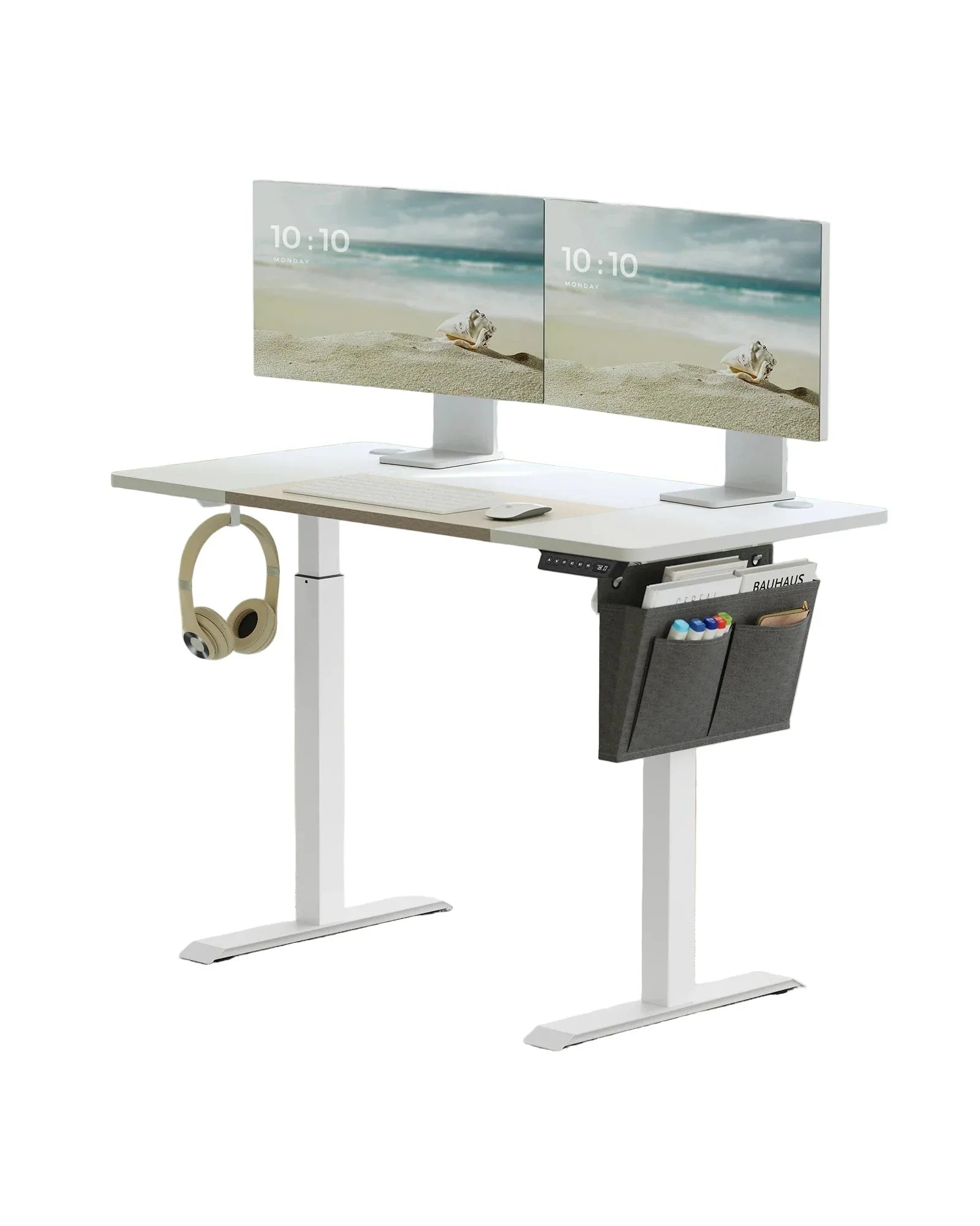 Escritorio eléctrico ajustable en altura con organizador de tela – 120 x 60 cm – MDF y acero