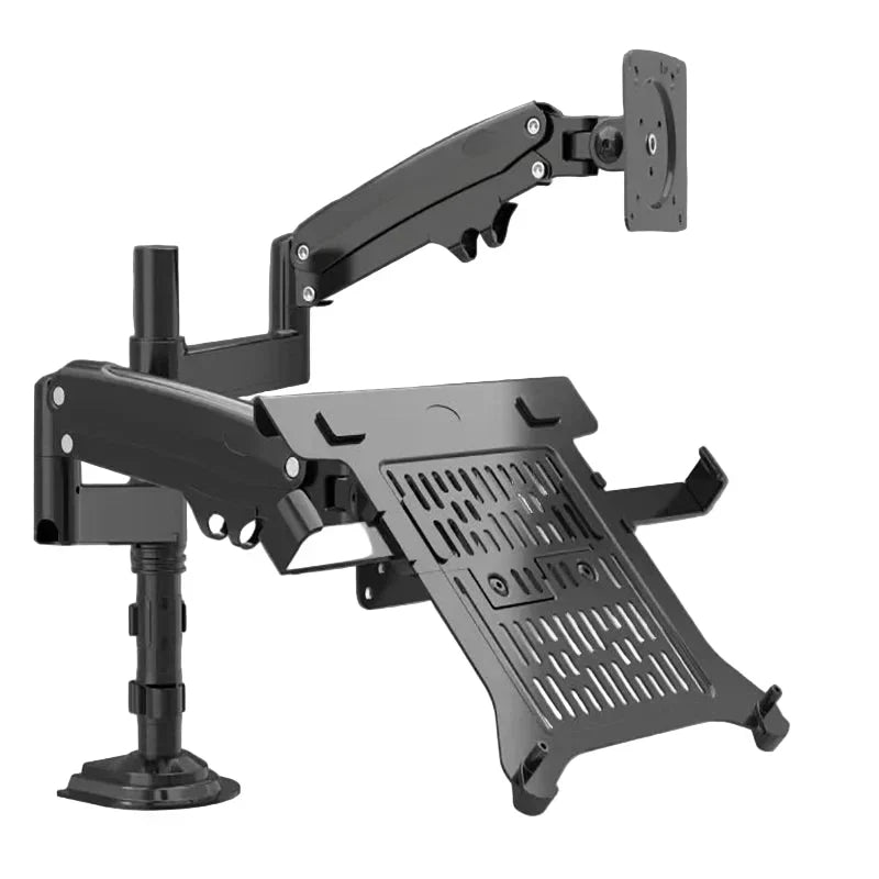 Brazo dual con resorte de gas para monitor (17–27 pulgadas) y portátil (10–17 pulgadas) – Ajustable en altura – Carbón mate